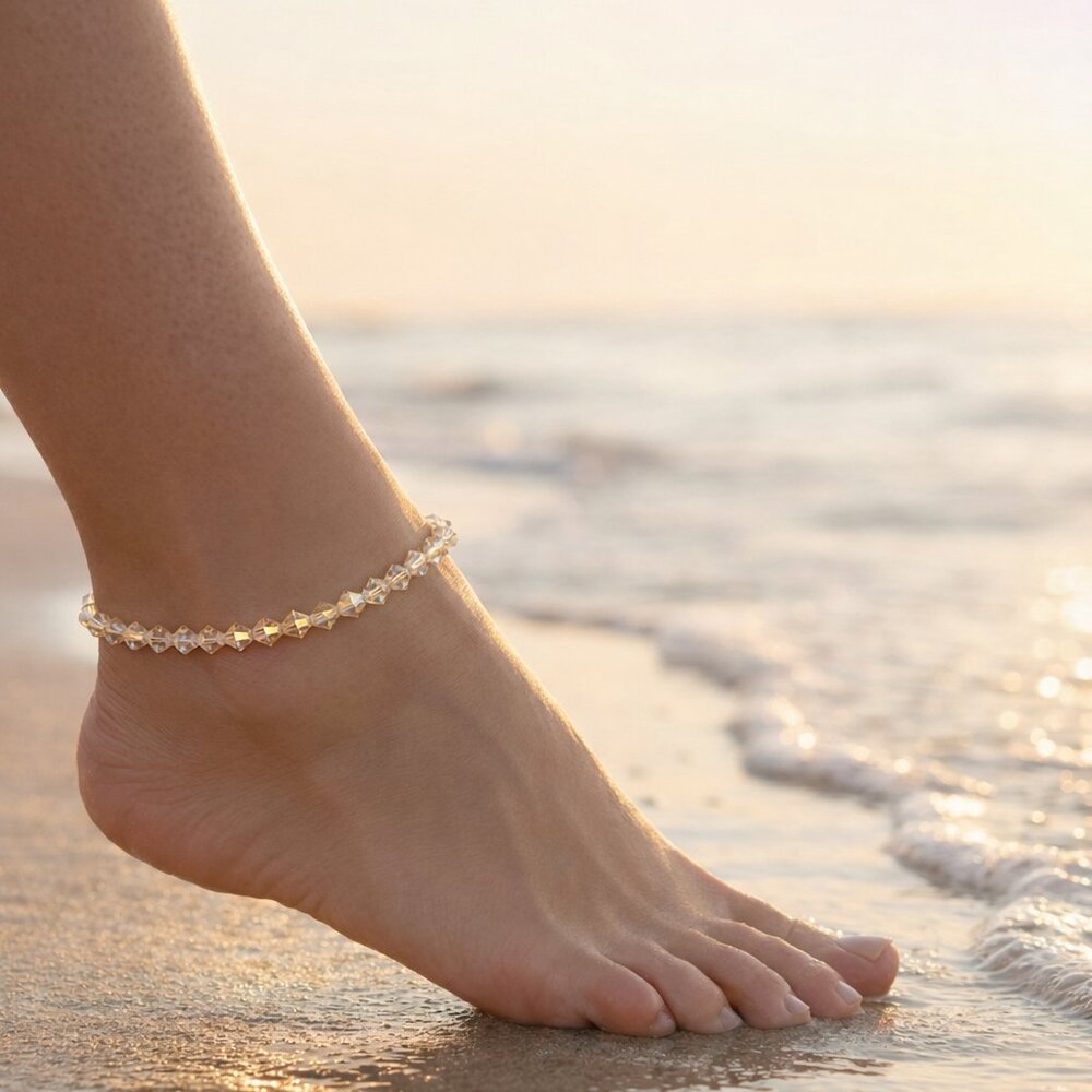Clear Bicone Crystal Anklet Bracelet | Elegant Sparkle | Handcrafted
